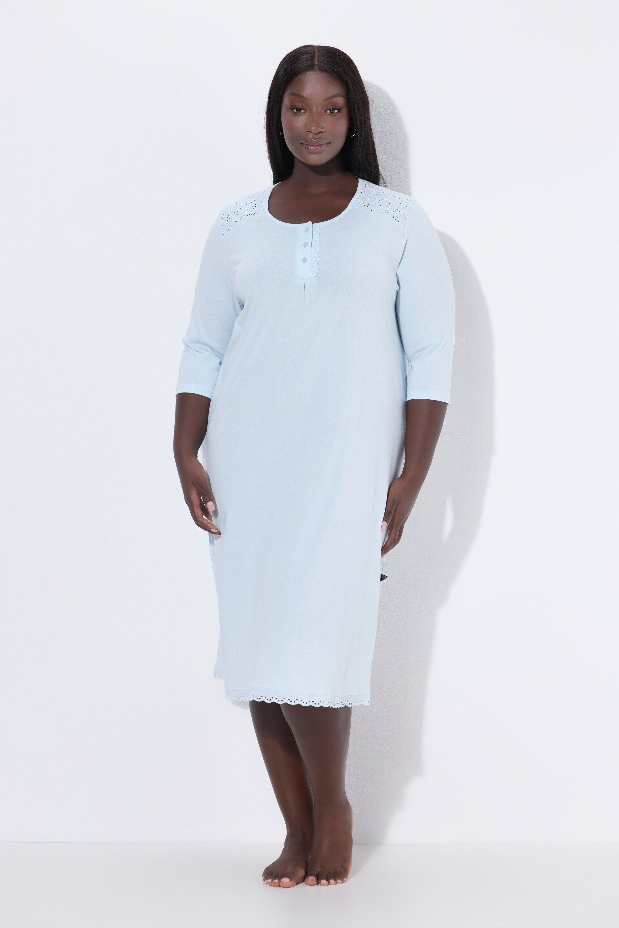 Chemise de nuit à col rond et manches 3/4, ULLA POPKEN