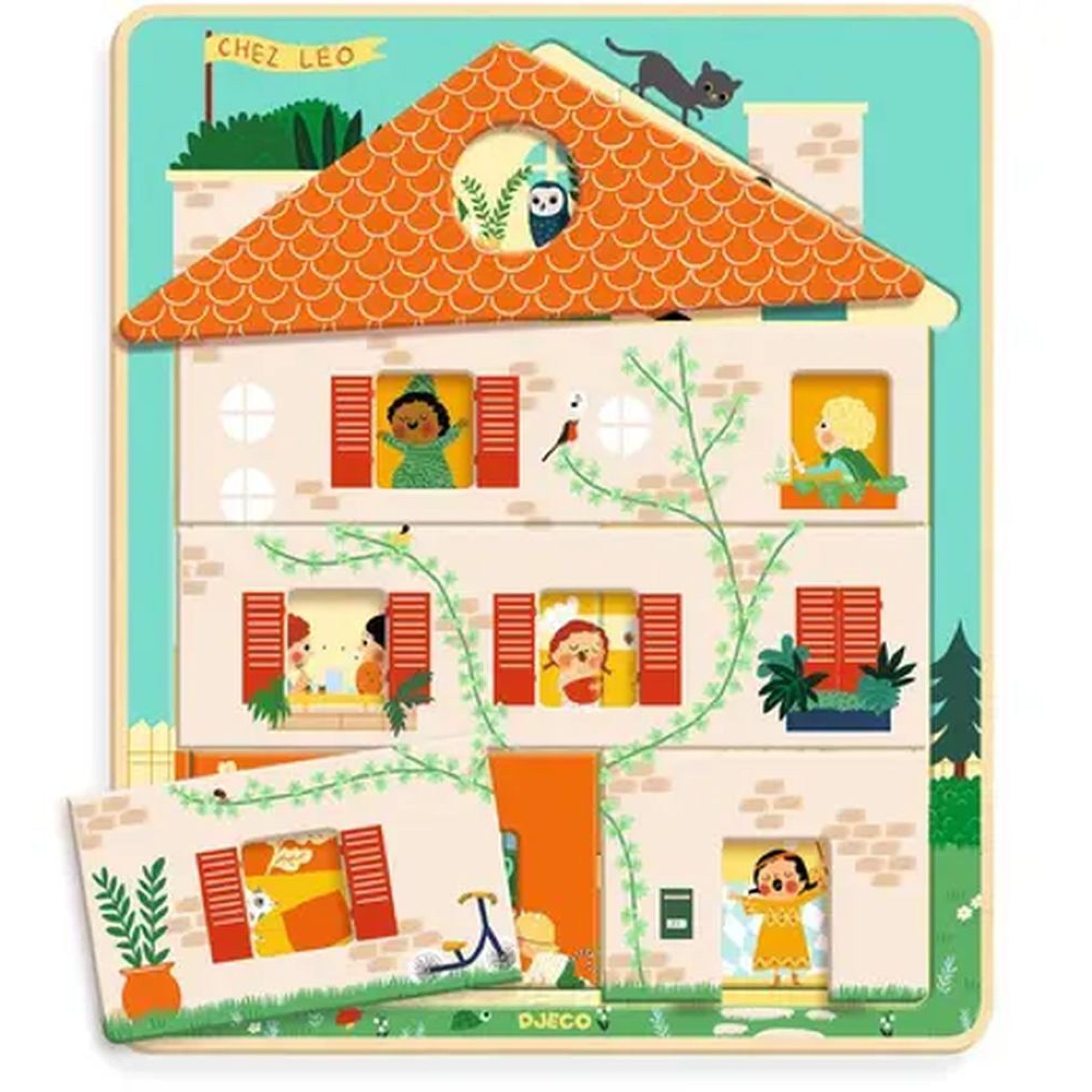 Puzzle en bois 3 niveaux pour enfant Chez Léo, DJECO