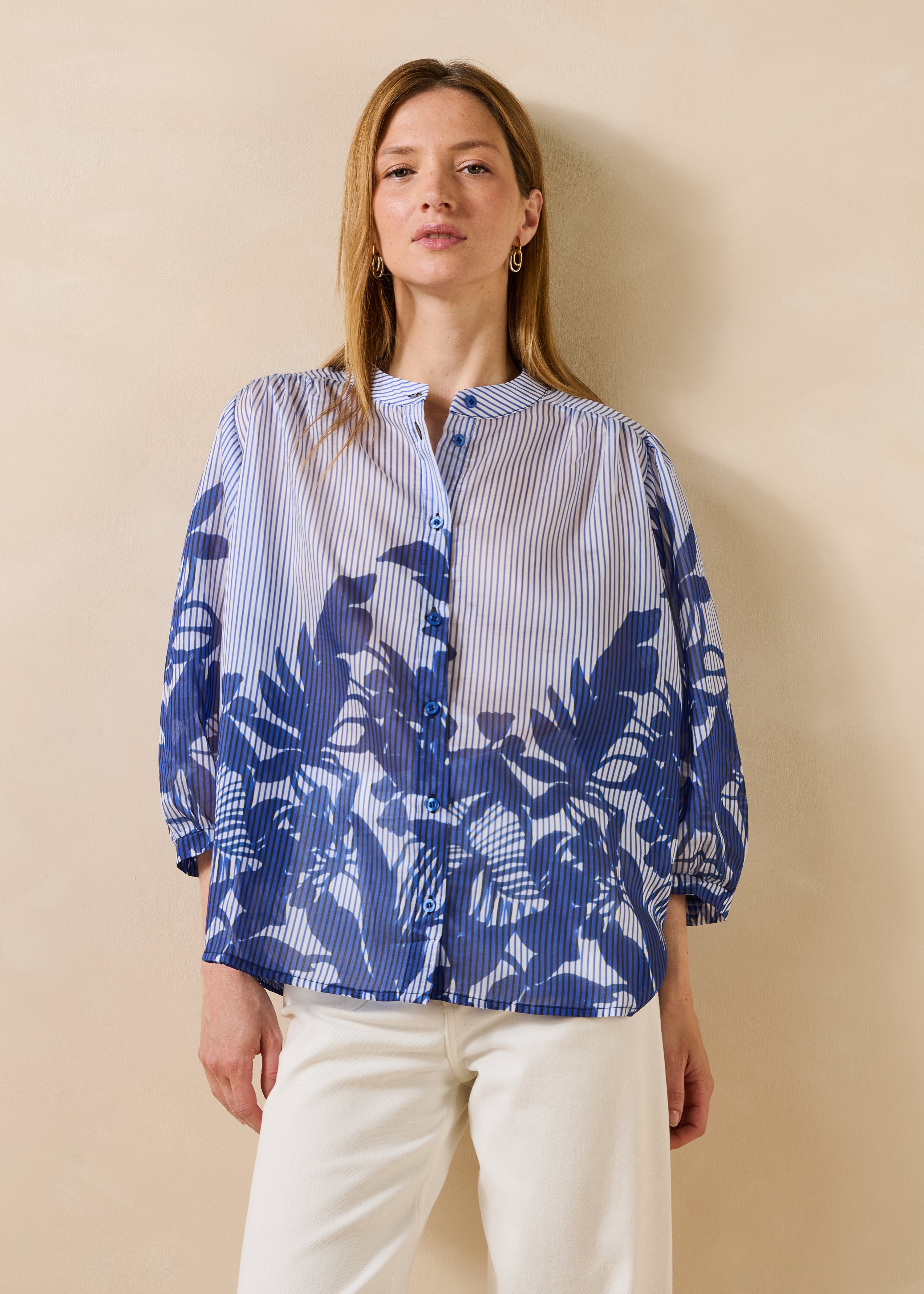 Chemise en lyocell à rayures et motif floral, LA FEE MARABOUTEE