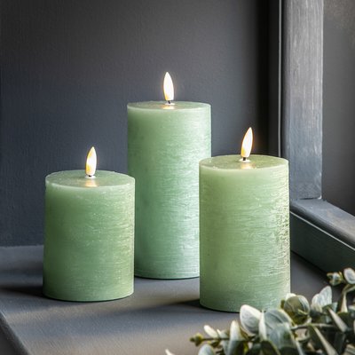 Set of 3 LED Candle Rustic Sage 7.5x7.5x15cm SO'HOME