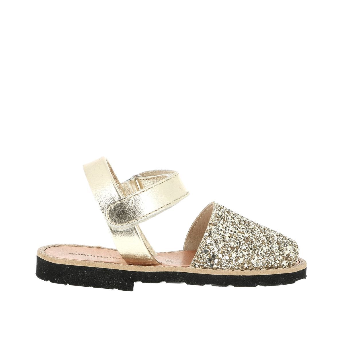 Sandales en cuir avarca velcro paillettes kids dor Minorquines