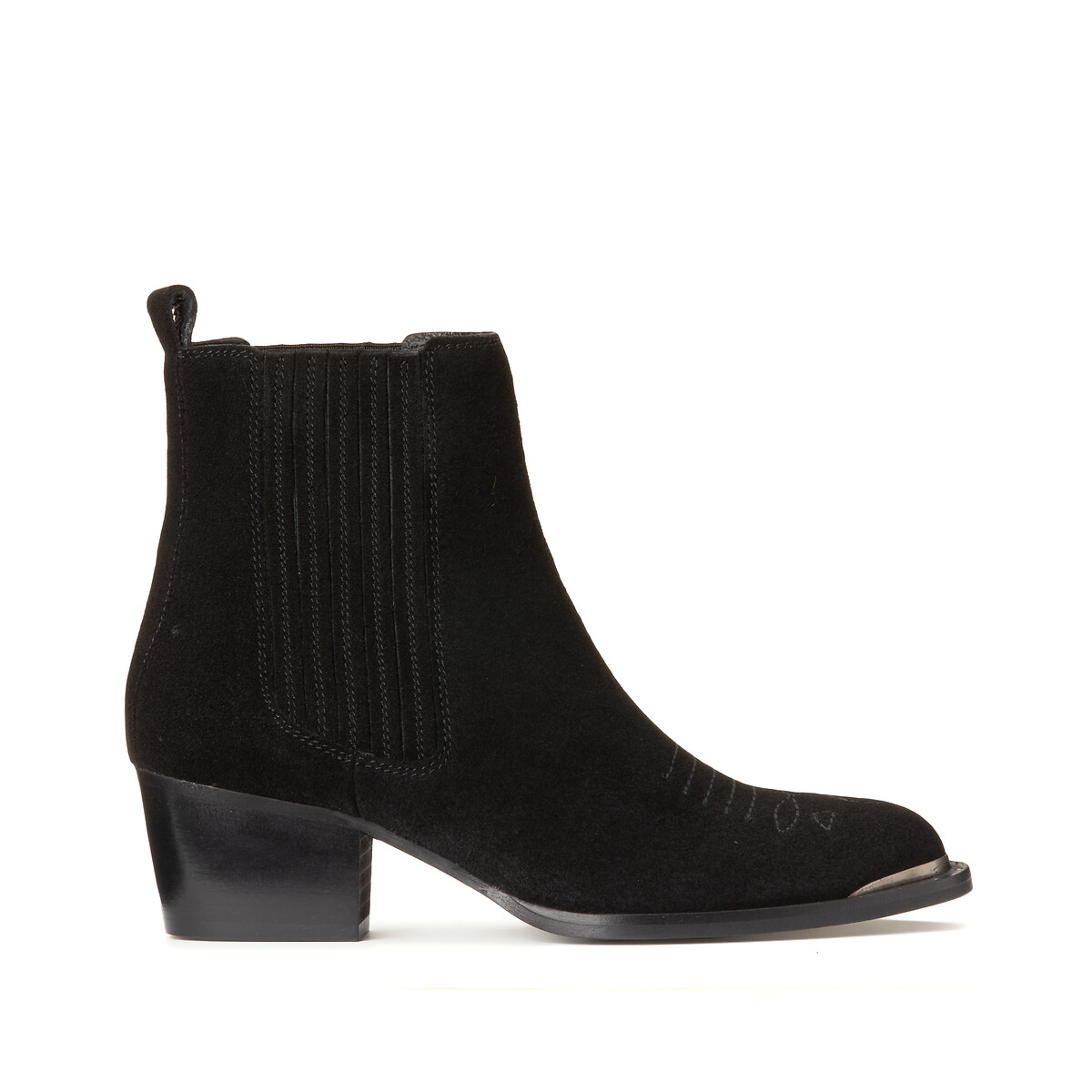 Boots En Cuir Suédé Talon Large Ikks Noir | La Redoute