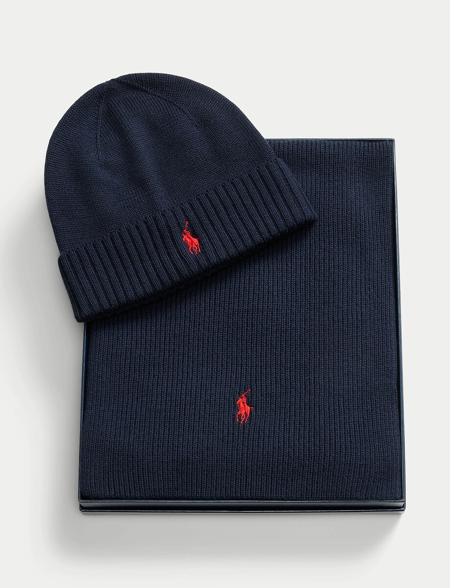 Geschenkset Mütze und Schal aus Merinowolle, POLO RALPH LAUREN