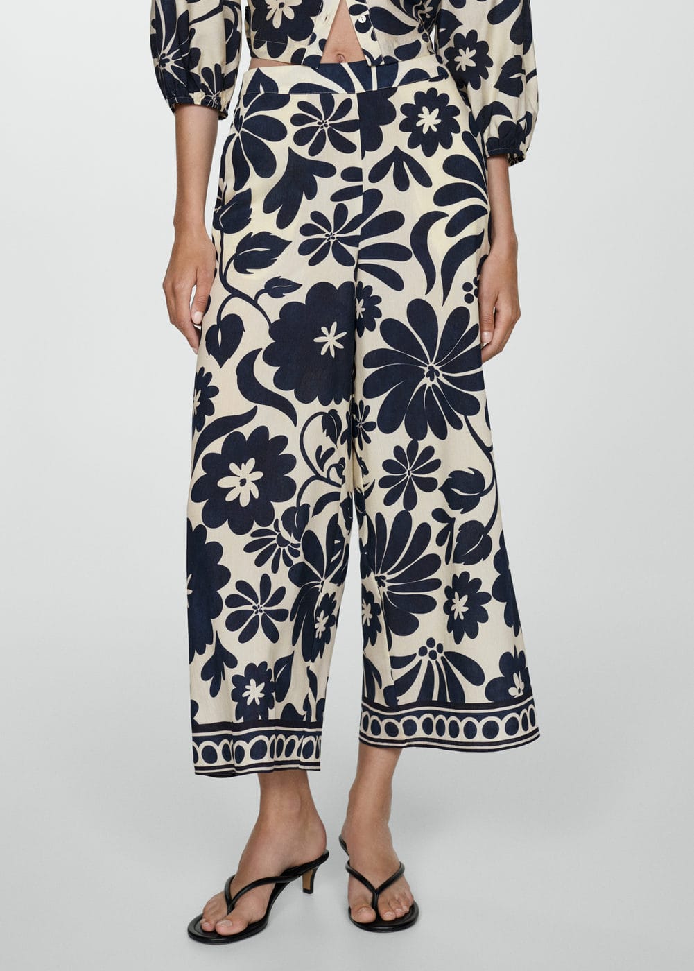 Pantalon fluide en imprime fleuri bleu Mango La Redoute