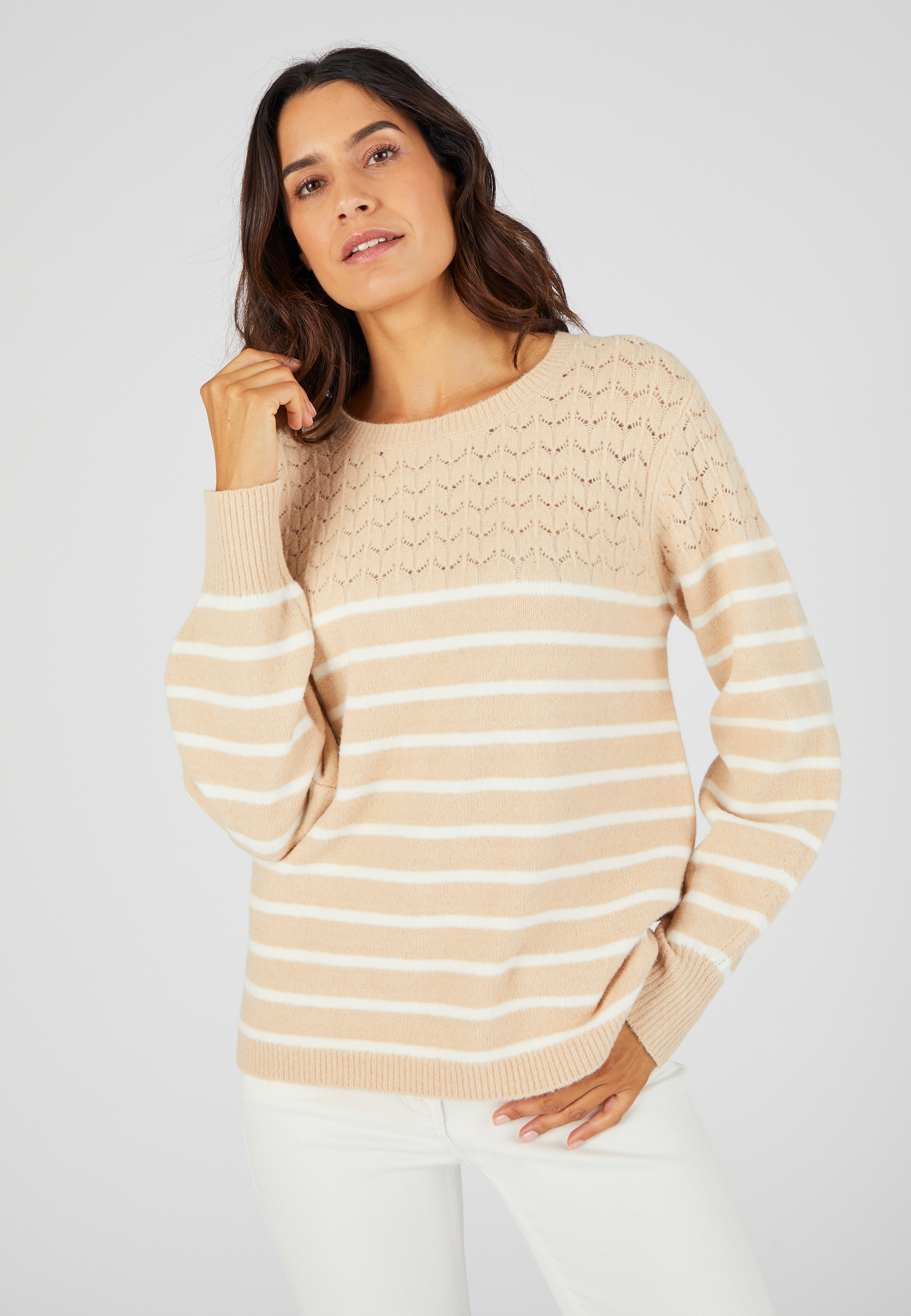 Pull rayures et maille ajourée Thermolactyl, DAMART
