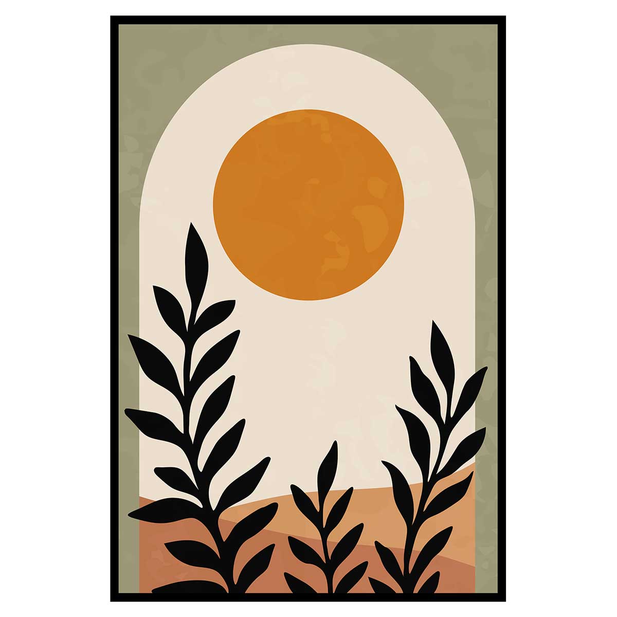 Affiche encadrée paysage abstrait soleil moderne, HEXOA