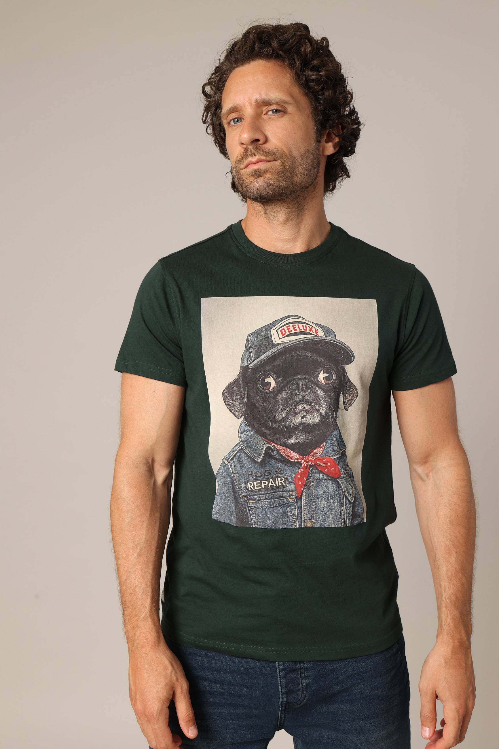 T-shirt 100% coton avec imprimé original « chien en veste de mécanicien » PEPERE, DEELUXE