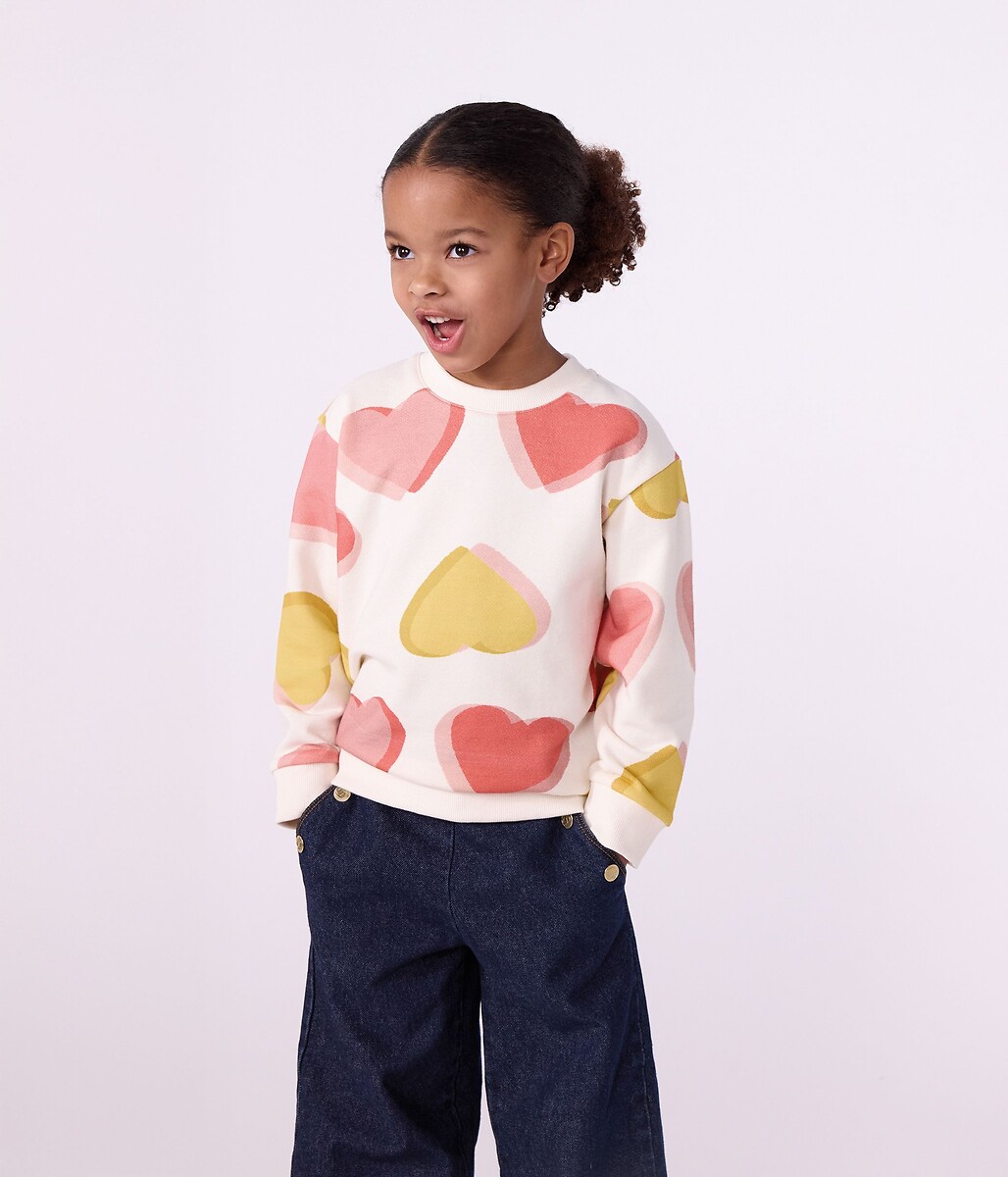 Sweat en coton, imprimé coeurs, PETIT BATEAU