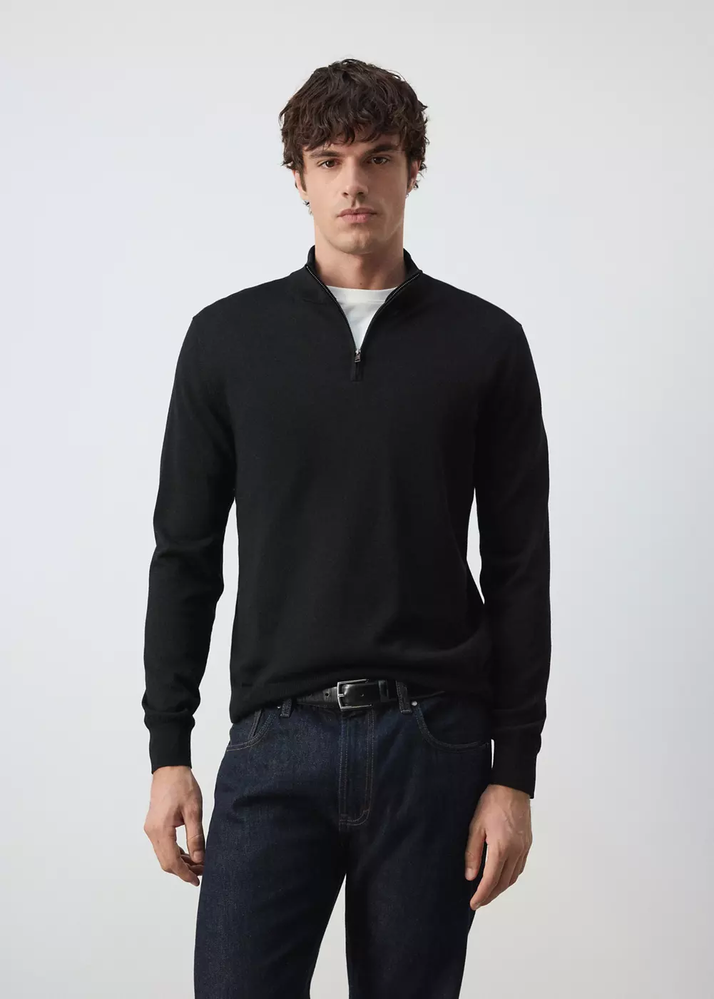 Pull-over 100 % laine mérinos col zippé, MANGO MAN