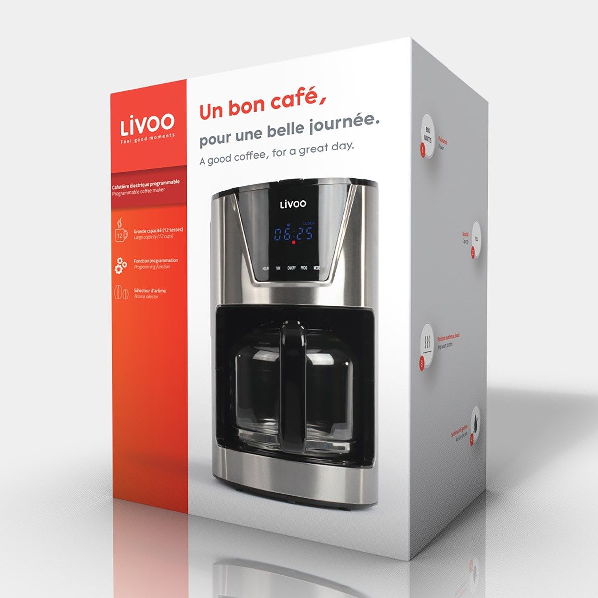LIVOO  Cafetière électrique programmable Argent 