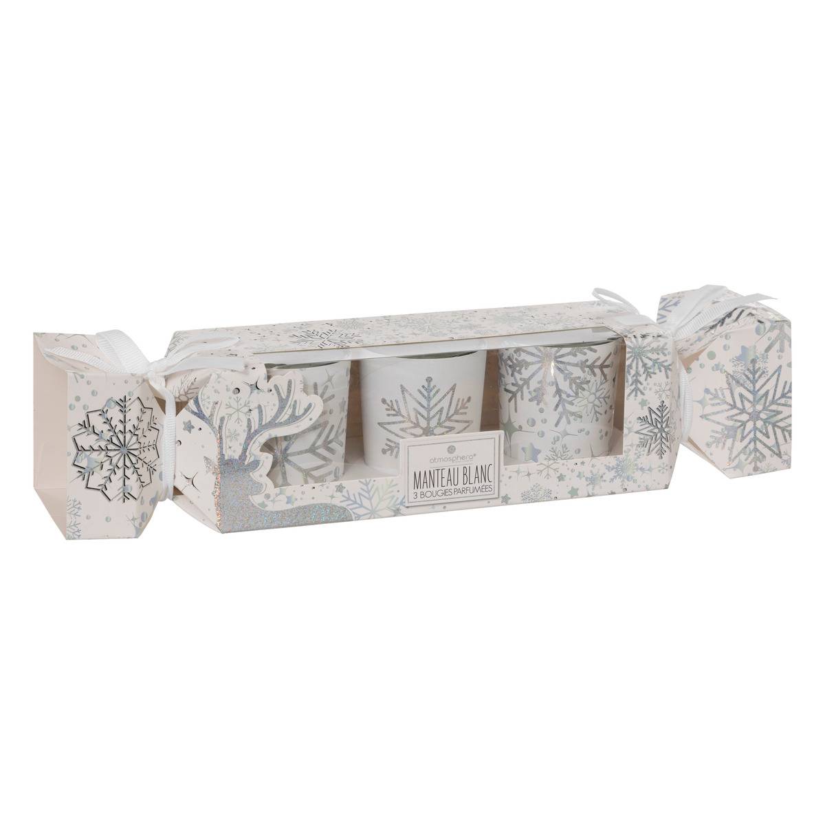 Bougie parfumée photophore imprimé blanc 45g x3, FEERIC LIGHTS & CHRISTMAS