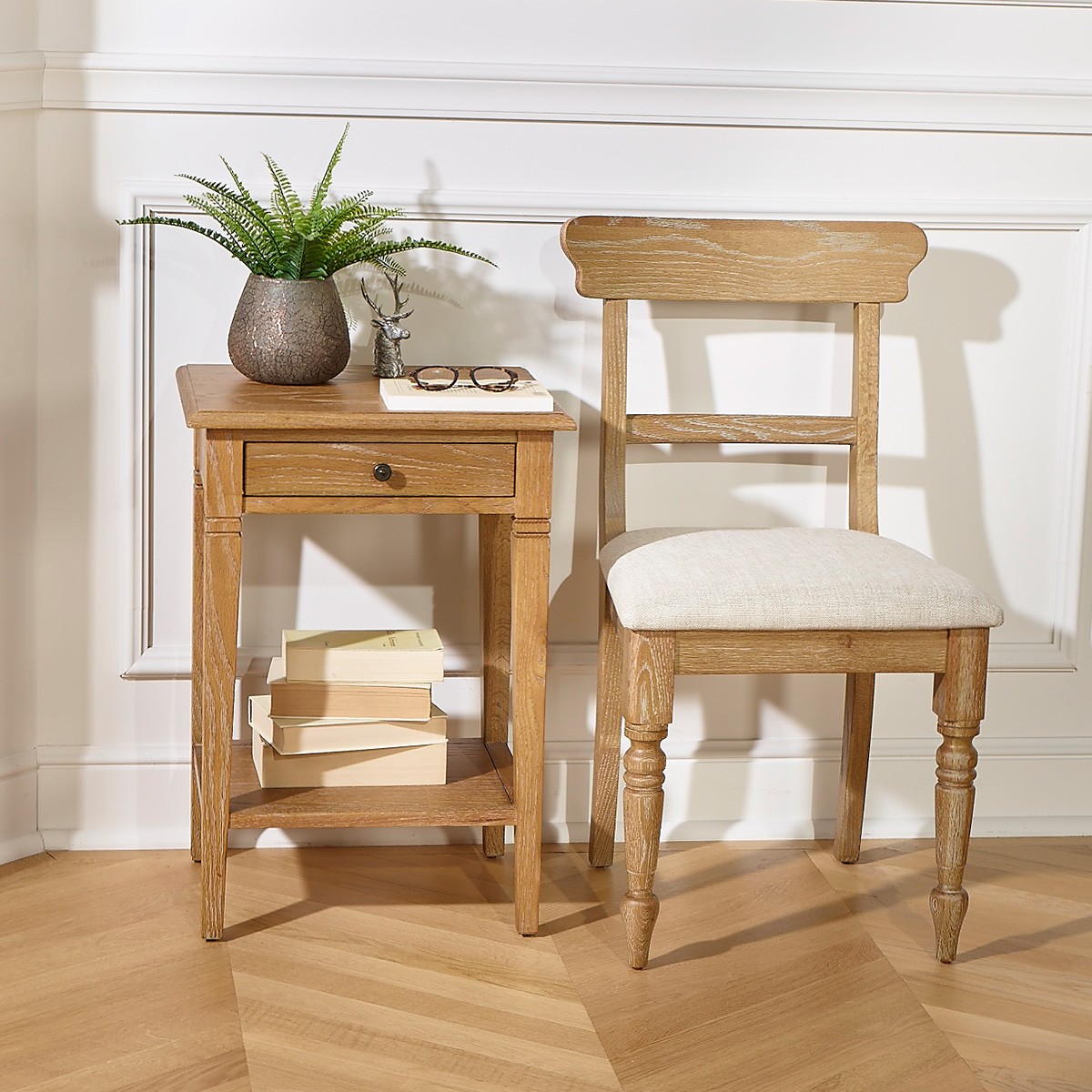 Lot de 2 chaises en chêne et lin premium SARAH, ROBIN DES BOIS