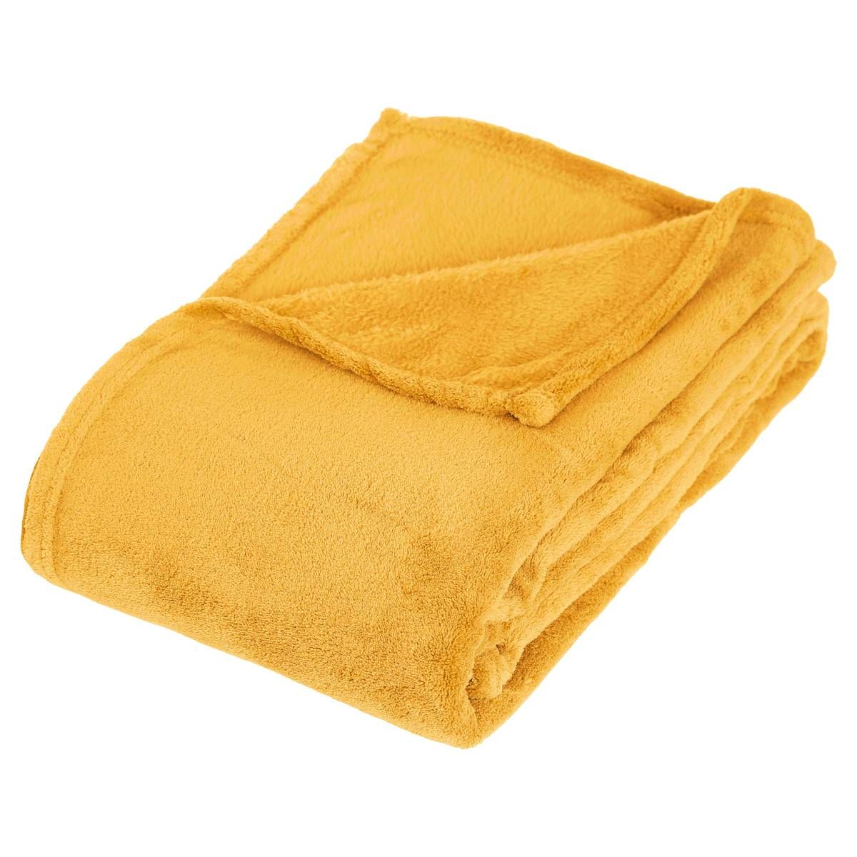 Plaid Uni En Flanelle Atmosphera – 180 X 230 Cm, Jaune Moutarde, 100% Polyester - 3