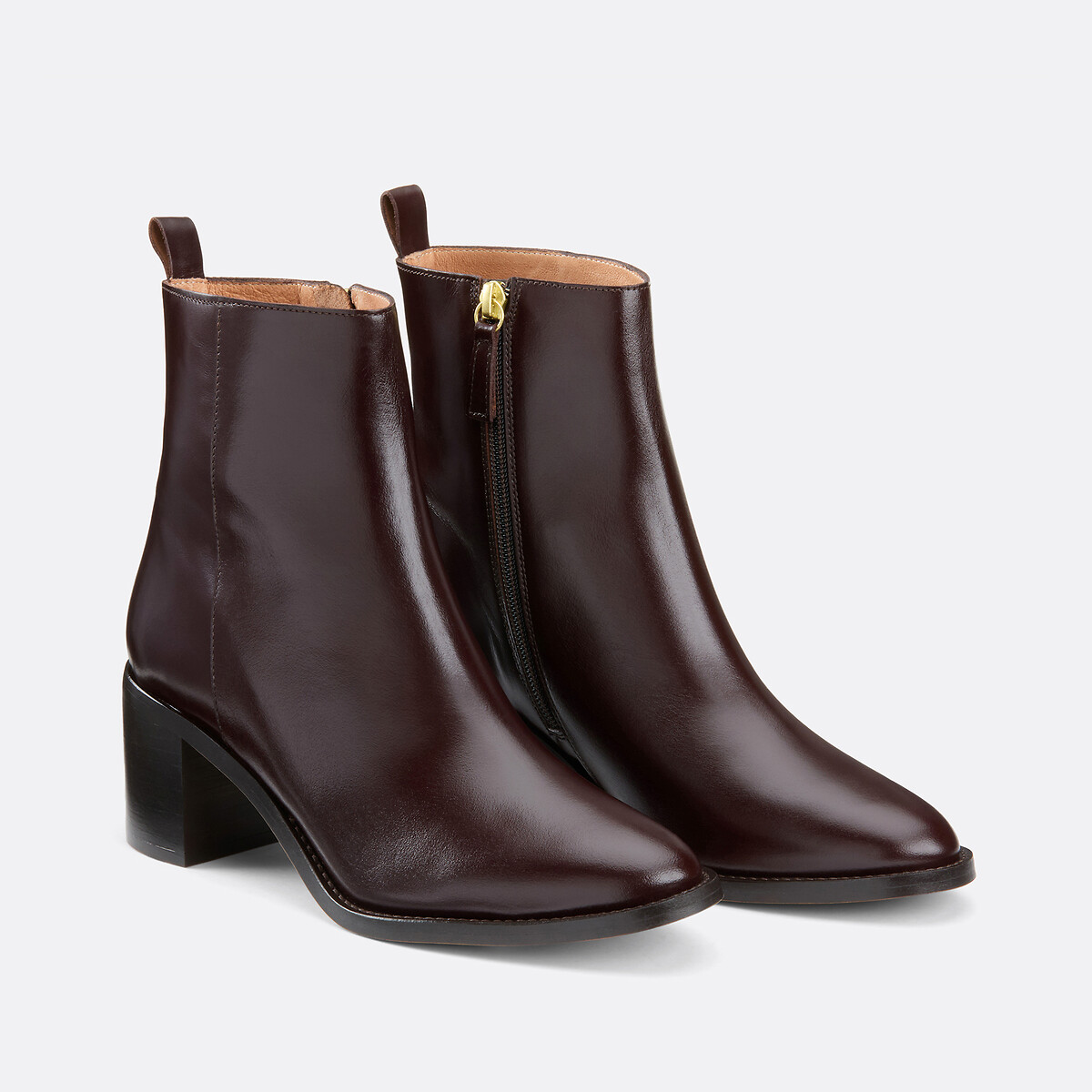 Boots à talon, en cuir lisse, Signature FAUSTINE