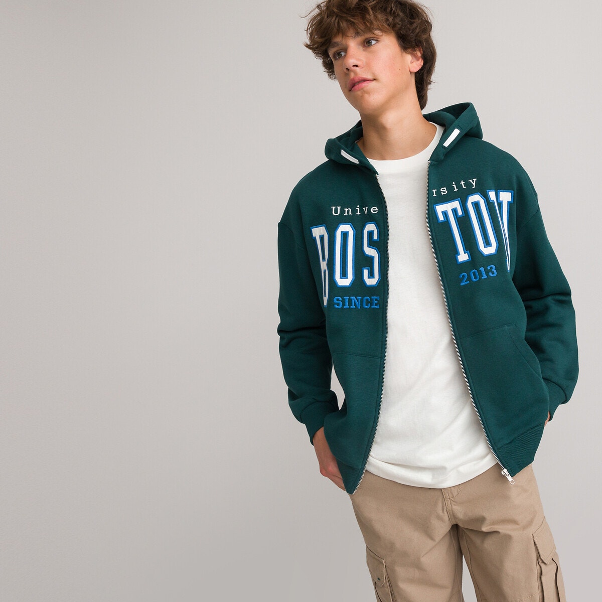 Sweat oversize zipp capuche en molleton unisexe vert La Redoute