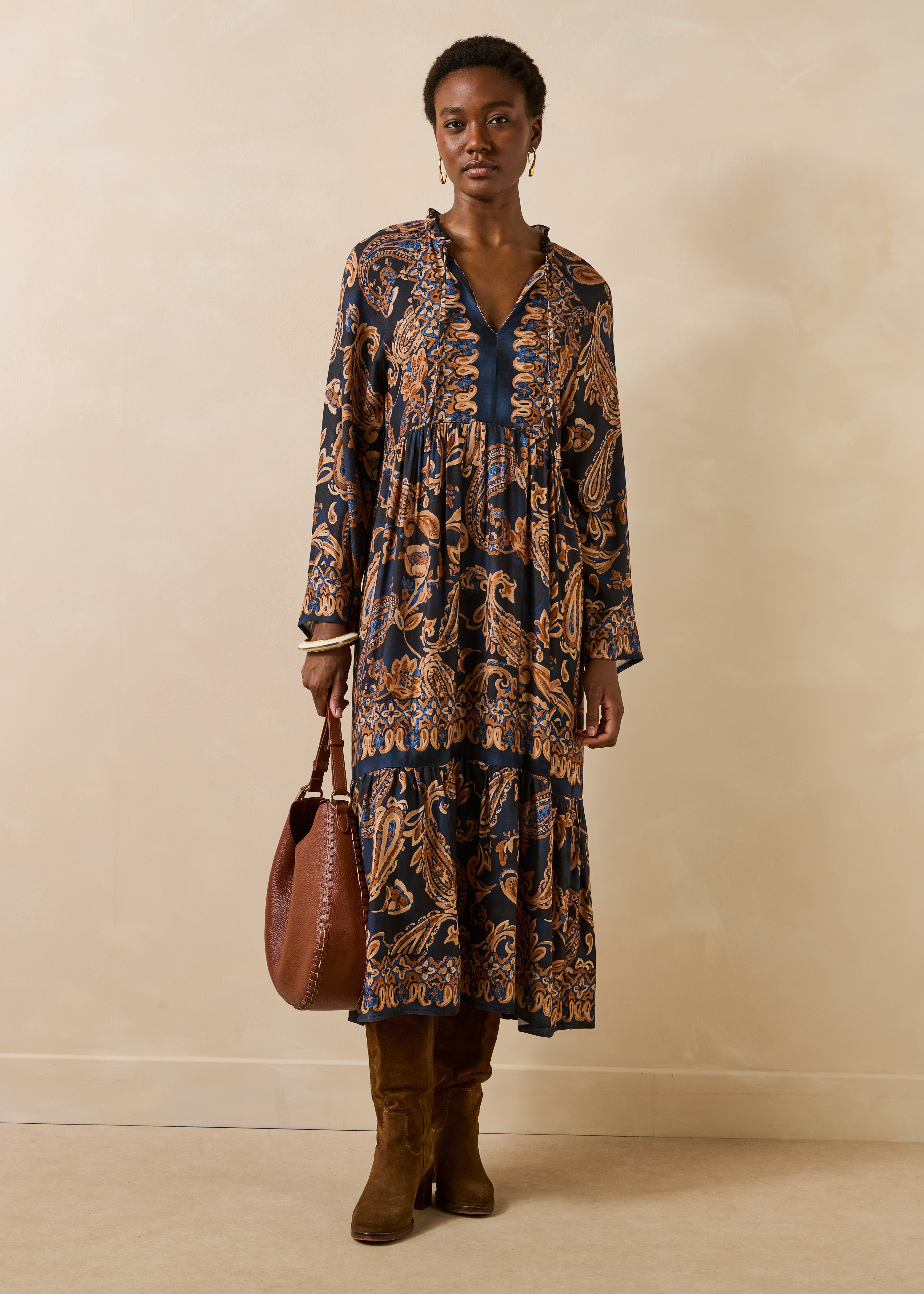 Robe longue ample imprimée manches longues, LA FEE MARABOUTEE