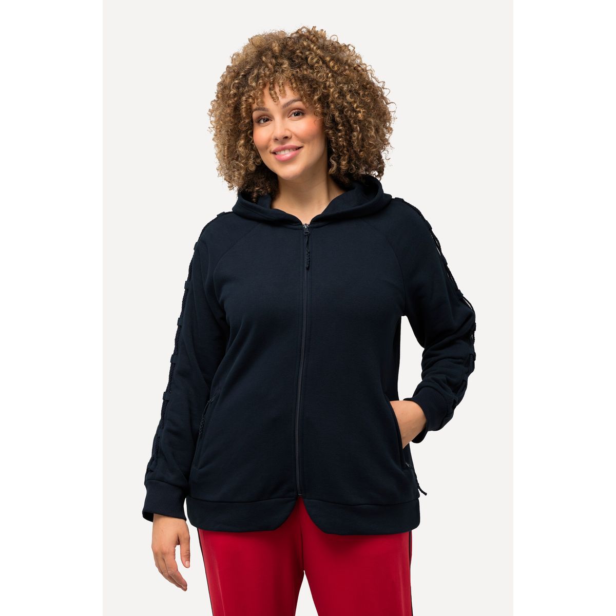 Manteau Femme Rouge Ulla Popken Veste De Survêtement Open Sweat-Shirt, Popcorn, 48-50 Femme Veste Polaire Femme Grande Taille