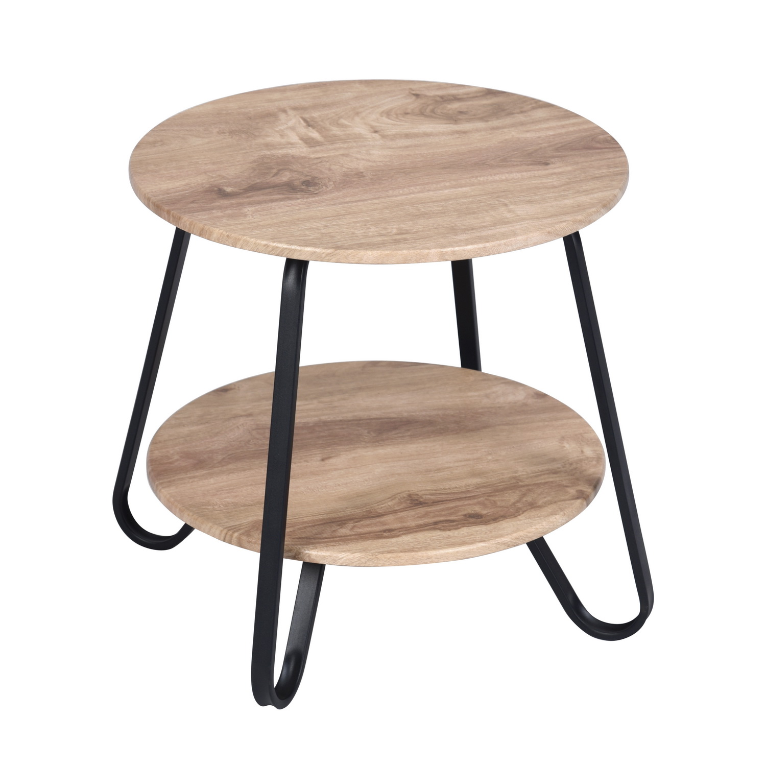 Table de chevet ronde en métal et imitation bois, KONYANIGHT, MEUBLES COSY