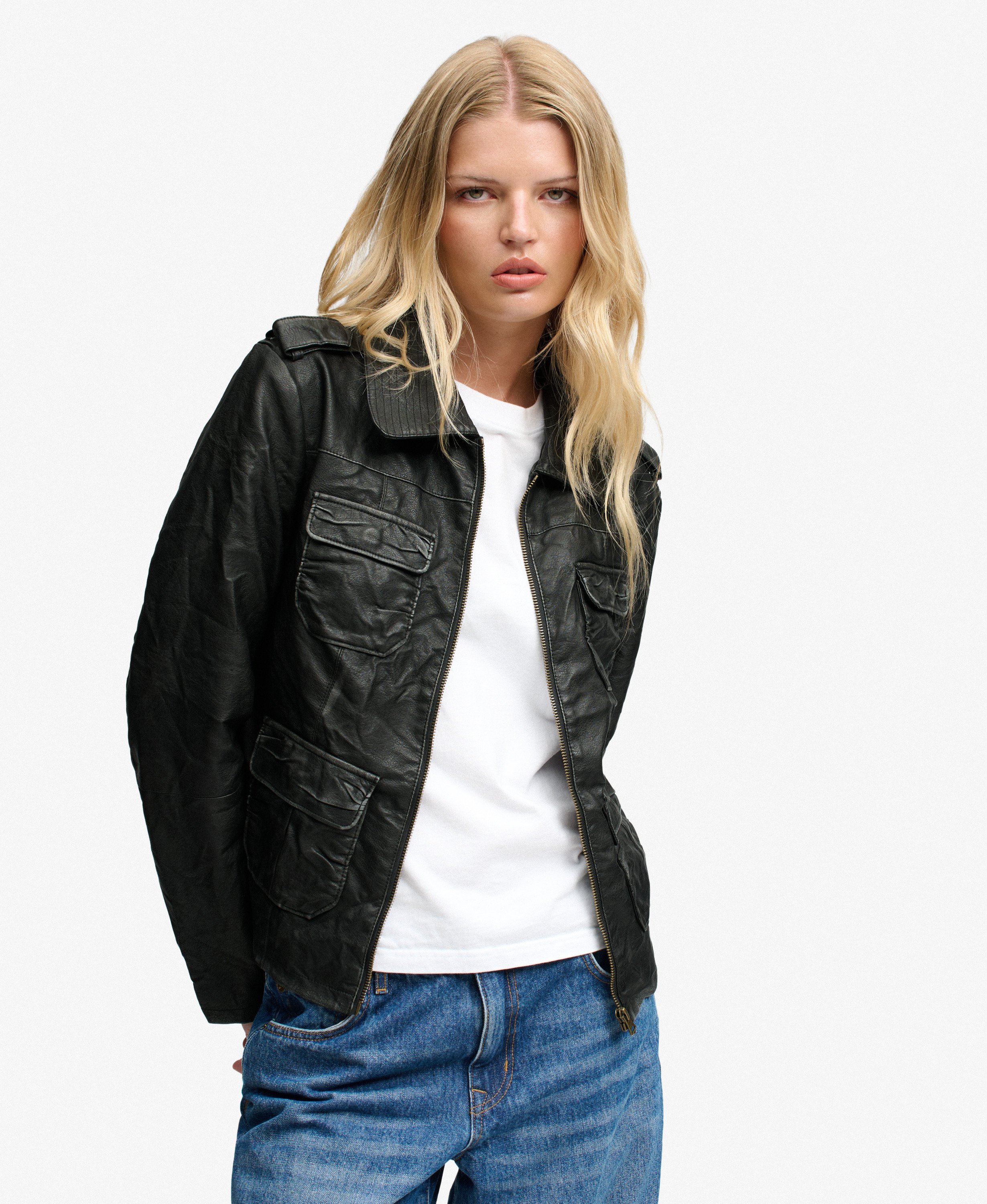 Veste Angelina Faux Cuir Coupe Décontractée, SUPERDRY