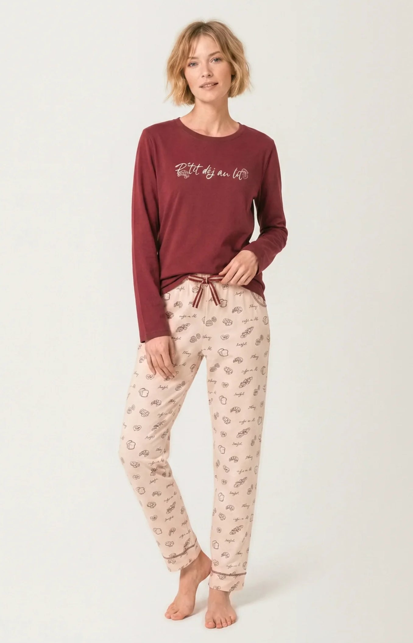 Pyjama en jersey de coton léger imprimé P'tit dej au lit, ARTHUR