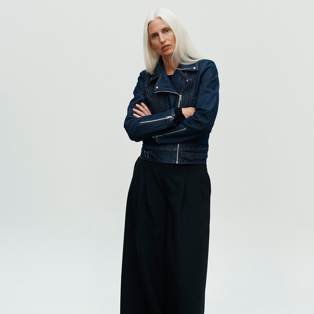 Short Biker Style Denim Jacket, La Redoute Collections x Dawei