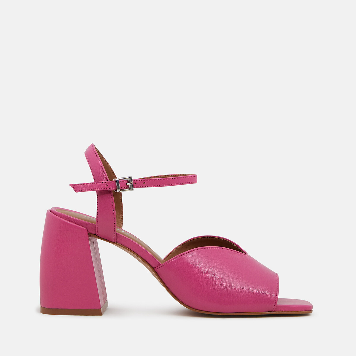 Leather sandals with high block heel , pink, Minelli | La Redoute