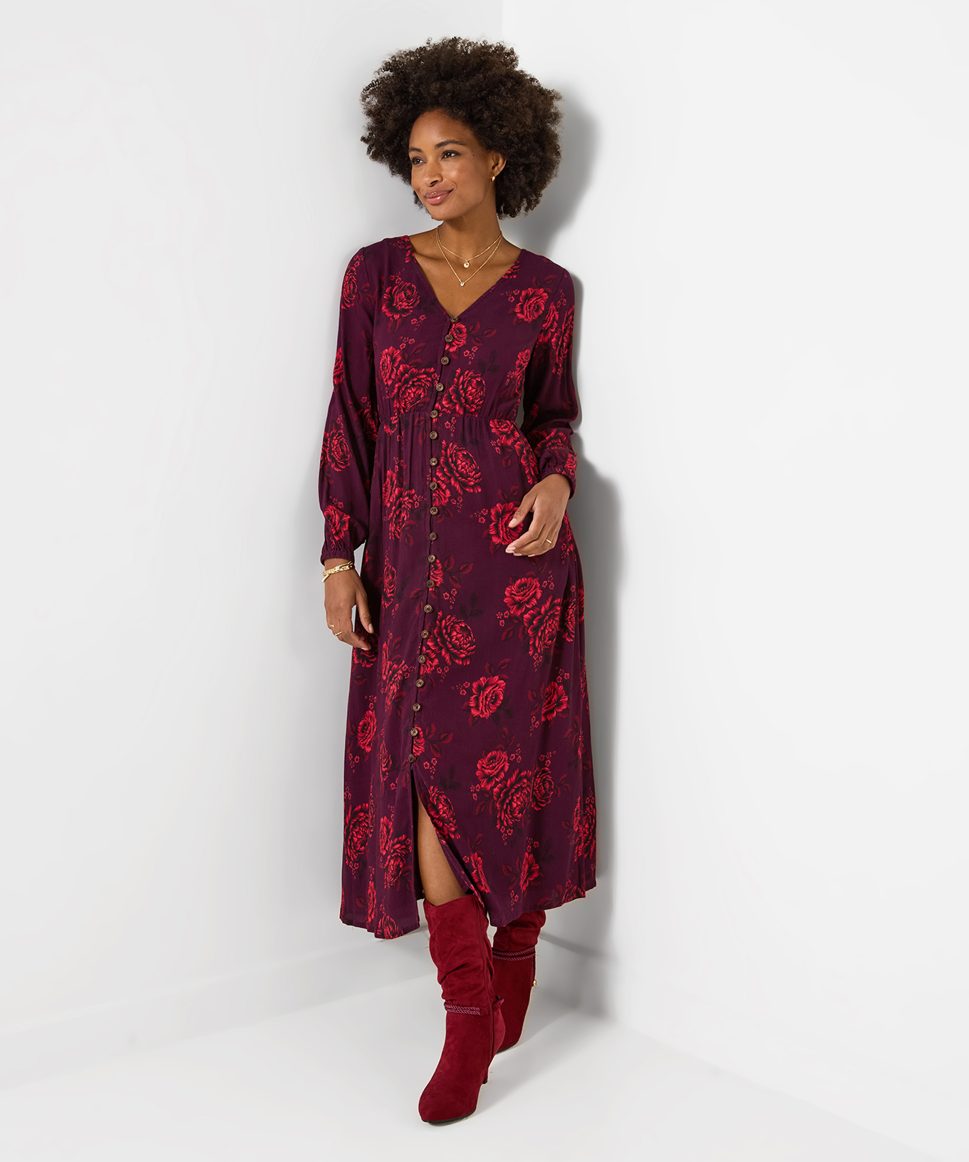 Robe Longue Boutonnée Roses Éclatantes, JOE BROWNS