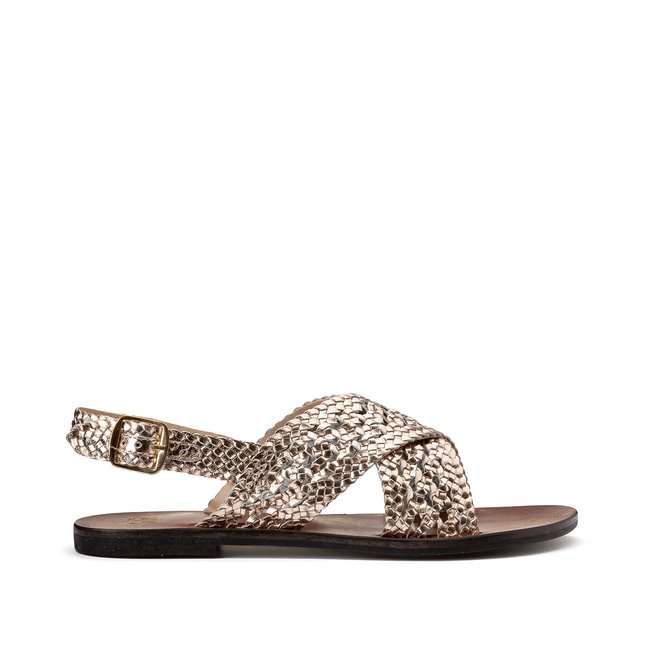 Braided Leather Sandals, gold-coloured, LA REDOUTE COLLECTIONS