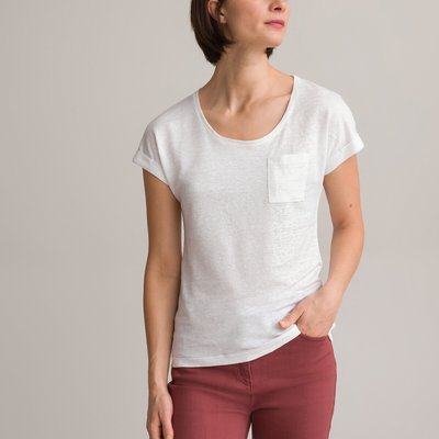 Linen Scoop Neck T-Shirt with Short Sleeves ANNE WEYBURN