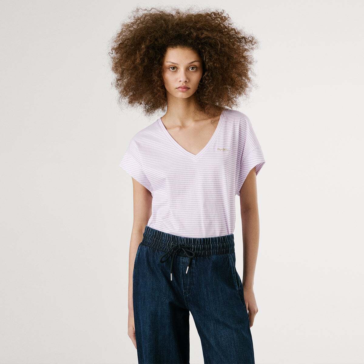 T-Shirt Col V À Rayures, PEPE JEANS