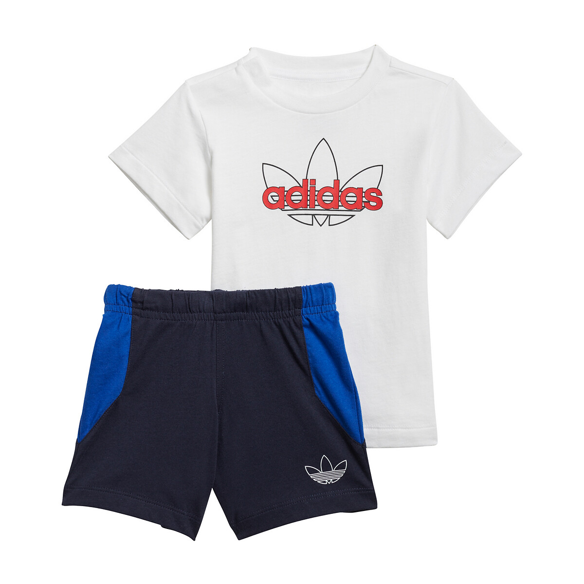 Cotton t-shirt/shorts outfit, 3 months-4 years , white + navy, Adidas ...