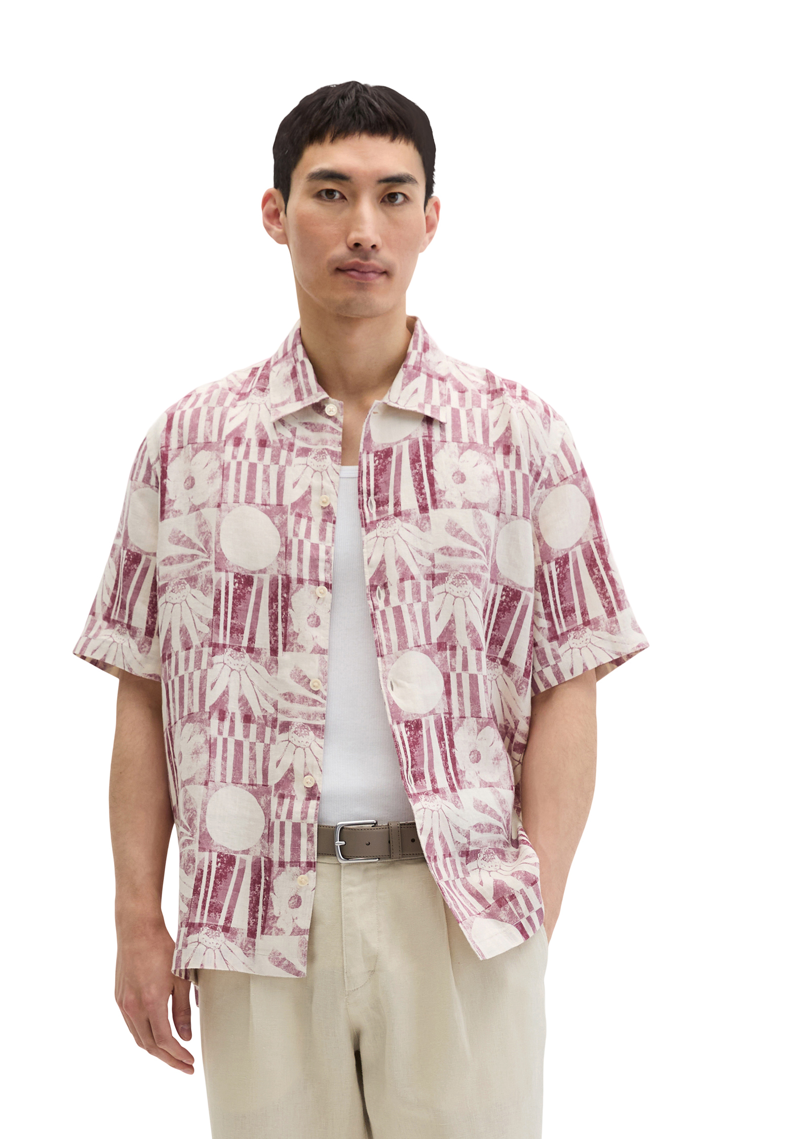 Chemise en lin à manches courtes regular avec imprimé allover, MARC O'POLO