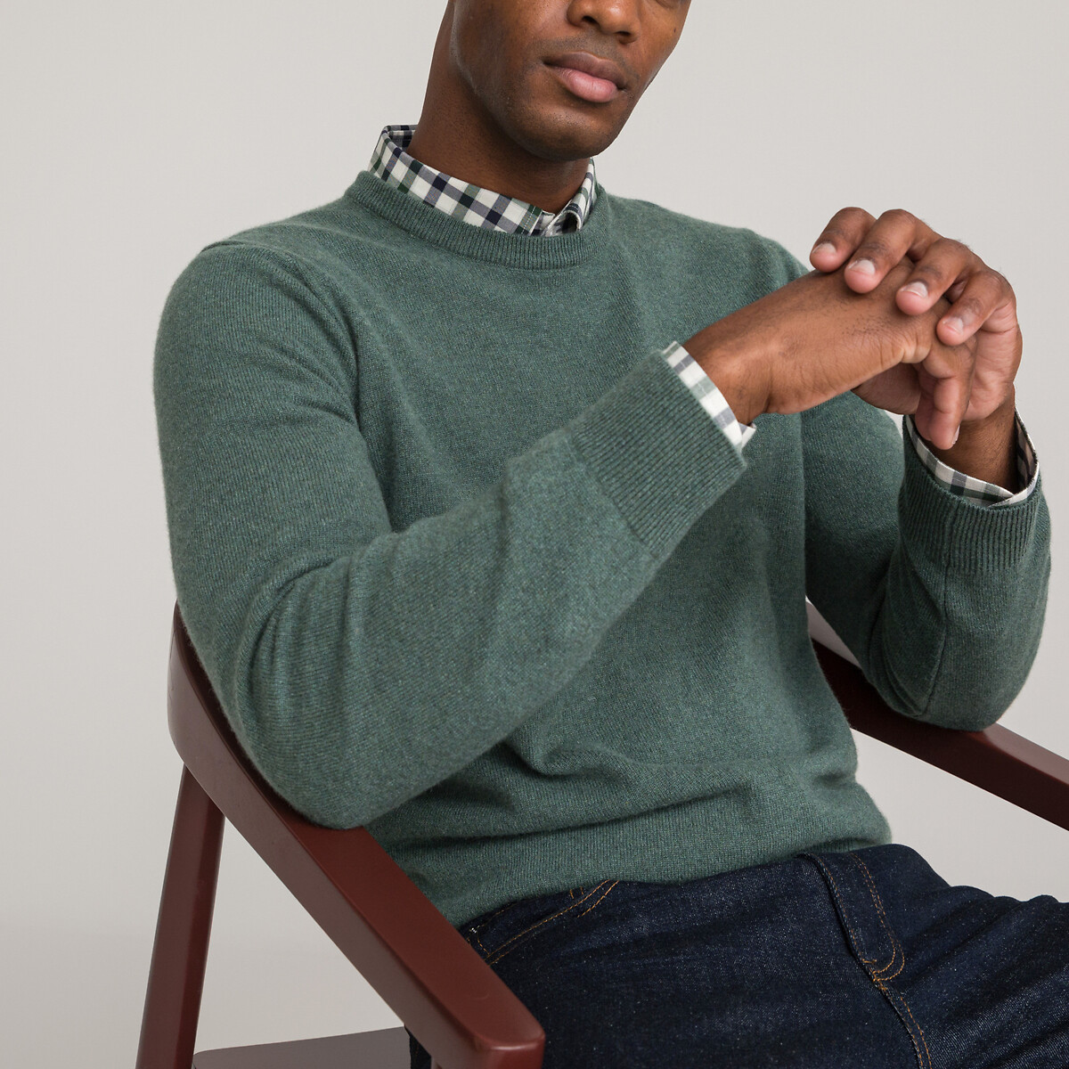 Suéter de cuello redondo en mezcla de cachemir con motivo Monograma -  Hombre - Ready to Wear