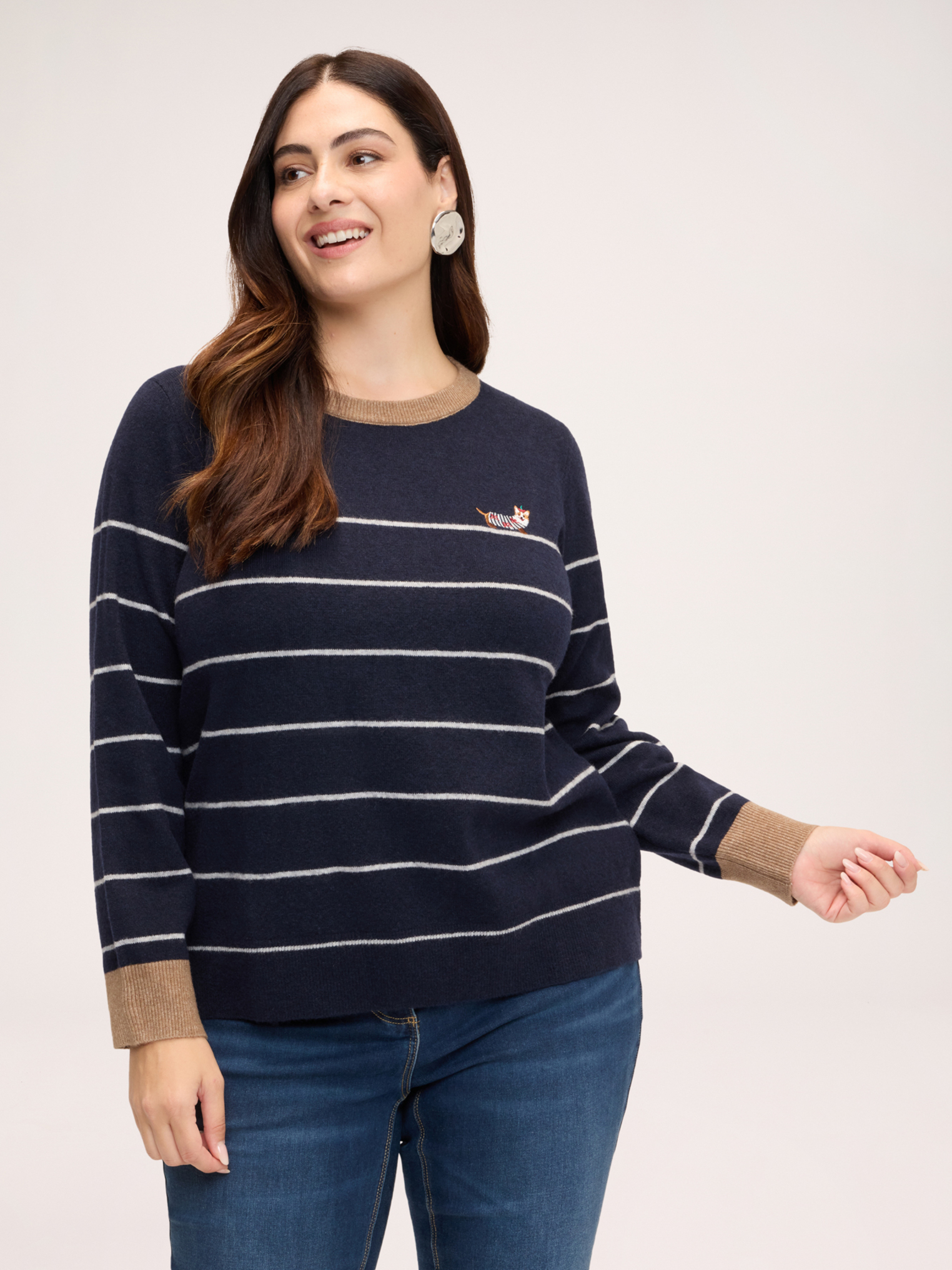 Pull rayé avec broderie, FIORELLA RUBINO