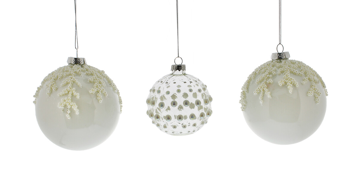 Set of 3 Glass Beaded Baubles, SO'HOME
