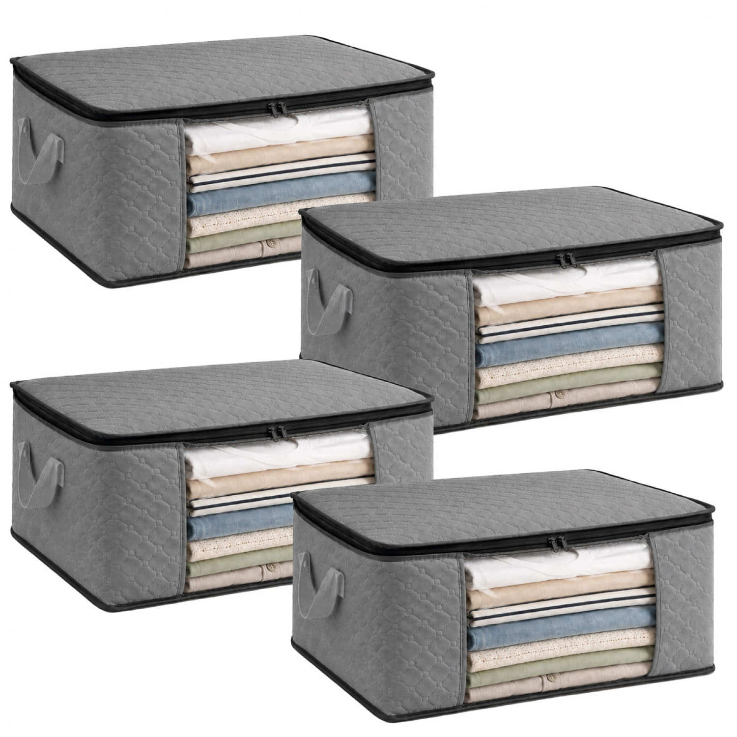 Lot de 4 sacs de rangement pliables pour vêtements, linge de maison avec poignées, VIVEZEN