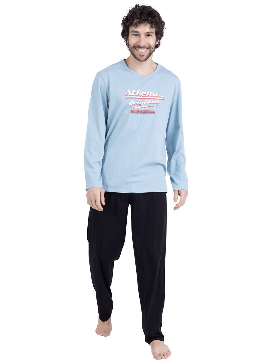 Pyjama long en coton, haut imprimé, ATHENA