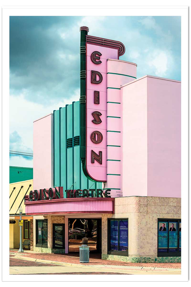 Affiche edison theater sur fond rose, HEXOA