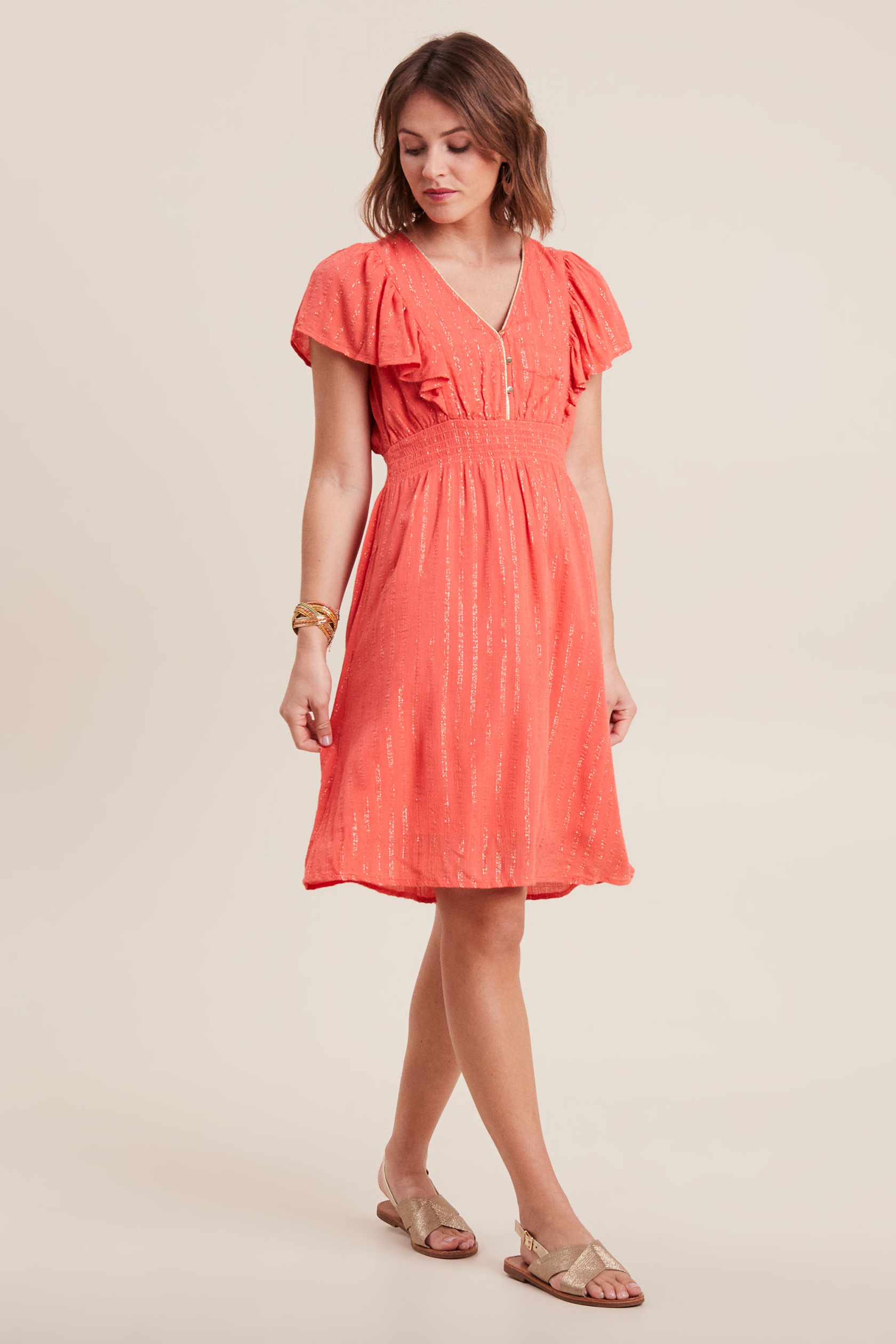 Robe droite fluide smockée, BREAL
