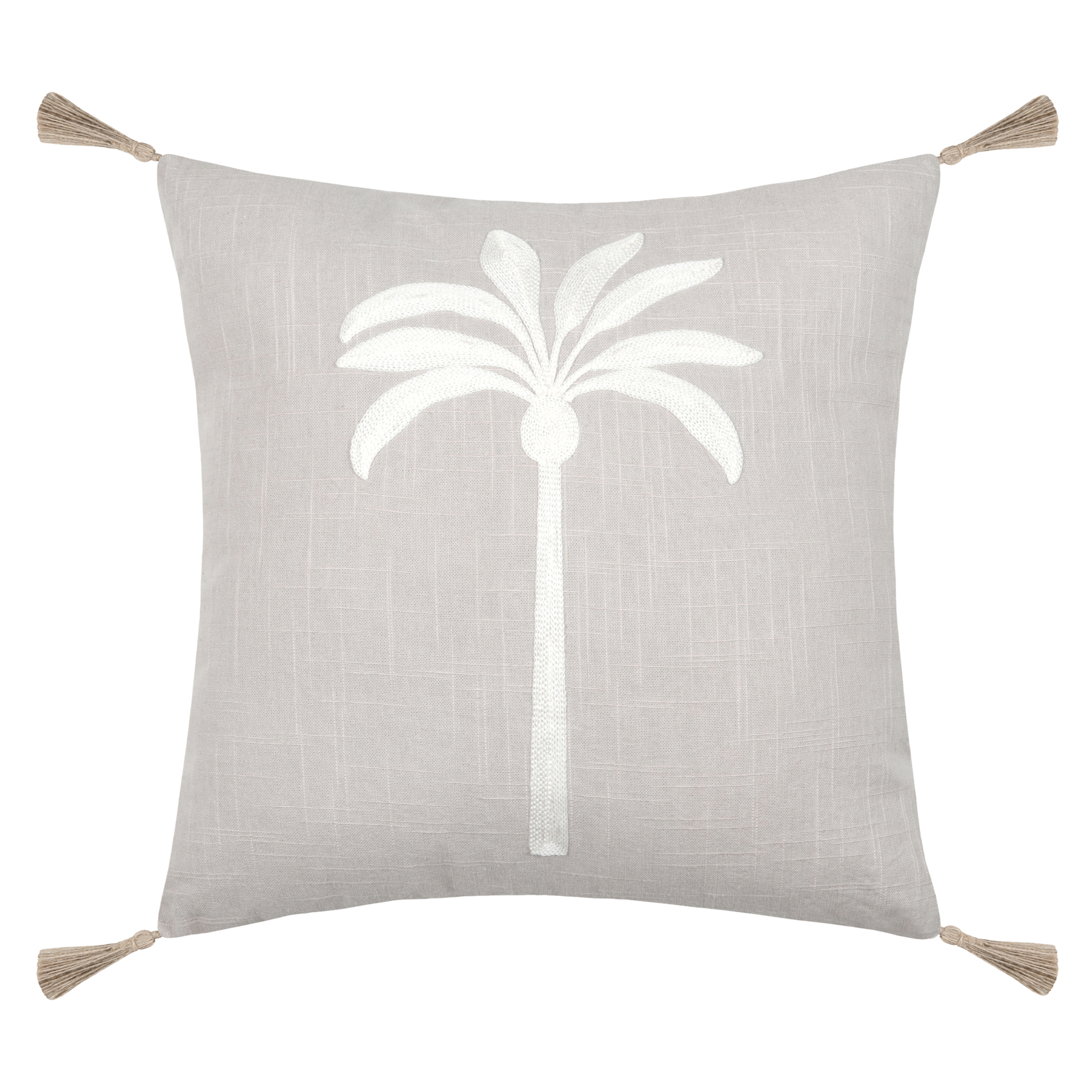 Coussin décoratif brodé motif palmier style tropical, LOVELY CASA