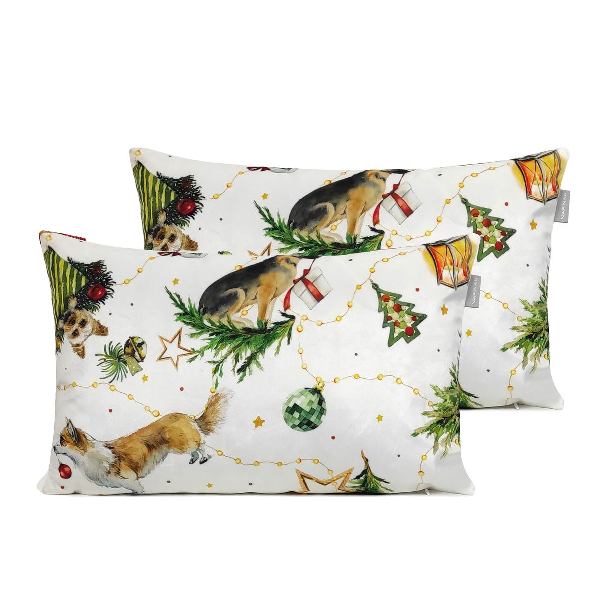Lot de 2 housses de coussin en volour de NOËL PUPPIES, NAF NAF HOME