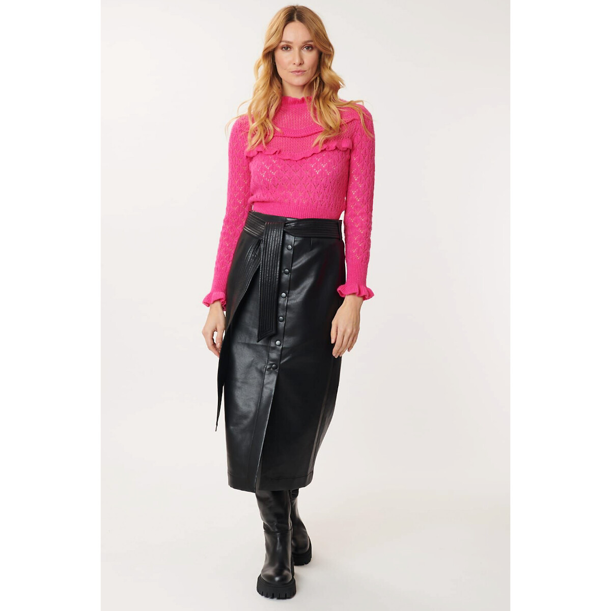 Eglantine Midi Pencil Skirt in Faux Leather