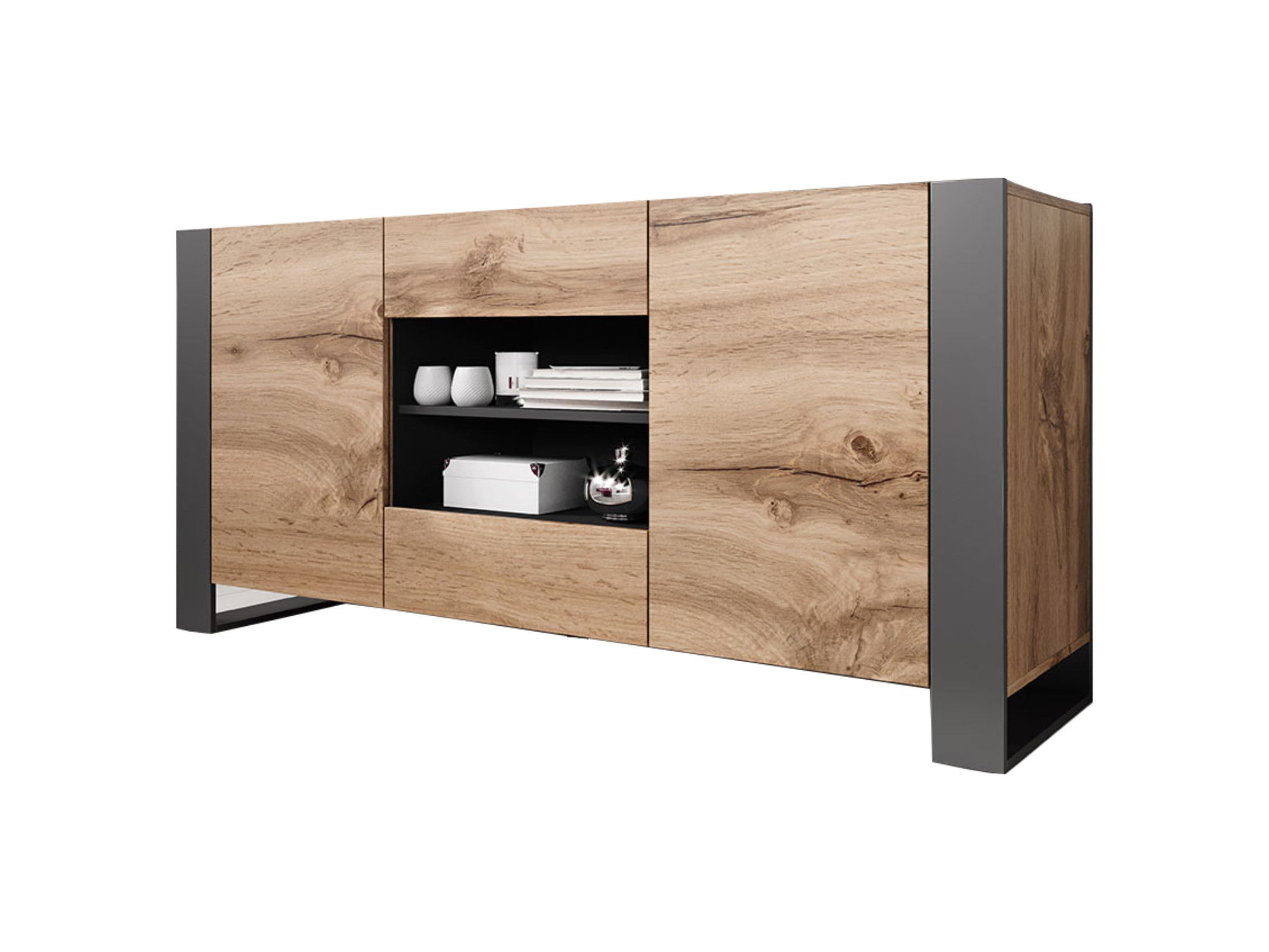 Buffet bas 2 portes, 2 tiroirs et 2 niches, WILLOW, BEST MOBILIER