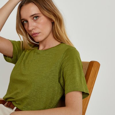 Camiseta de lino con cuello redondo, fabricada en Europa LA REDOUTE COLLECTIONS