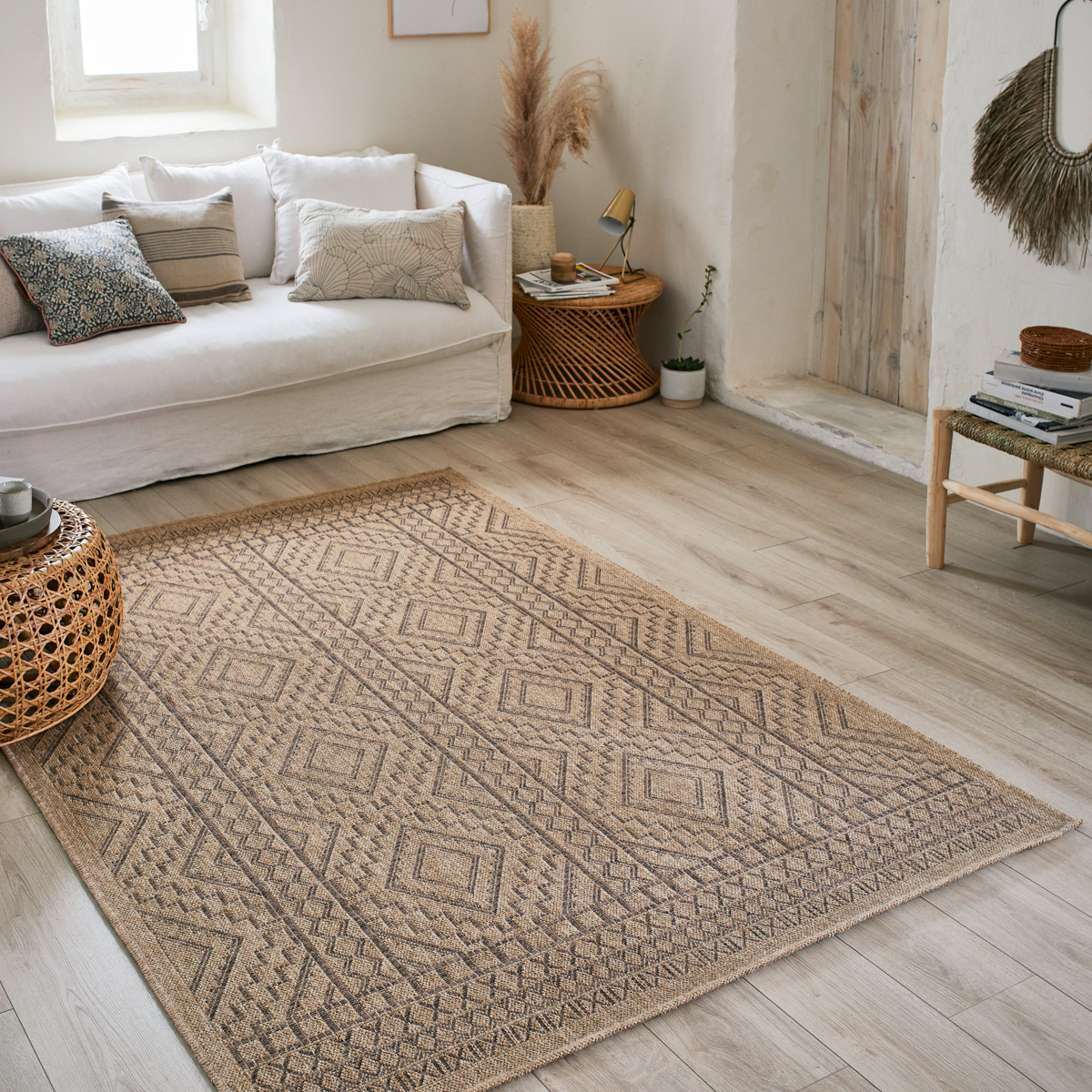 Tapis intérieur extérieur aspect jute motifs ethniques NATURE, NAZAR RUGS