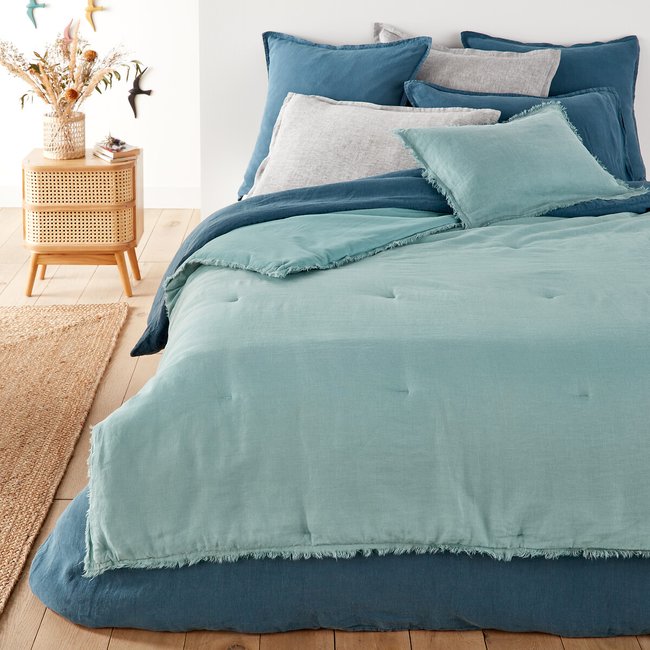 Linette Linen / Cotton Quilt, celadon blue, LA REDOUTE INTERIEURS