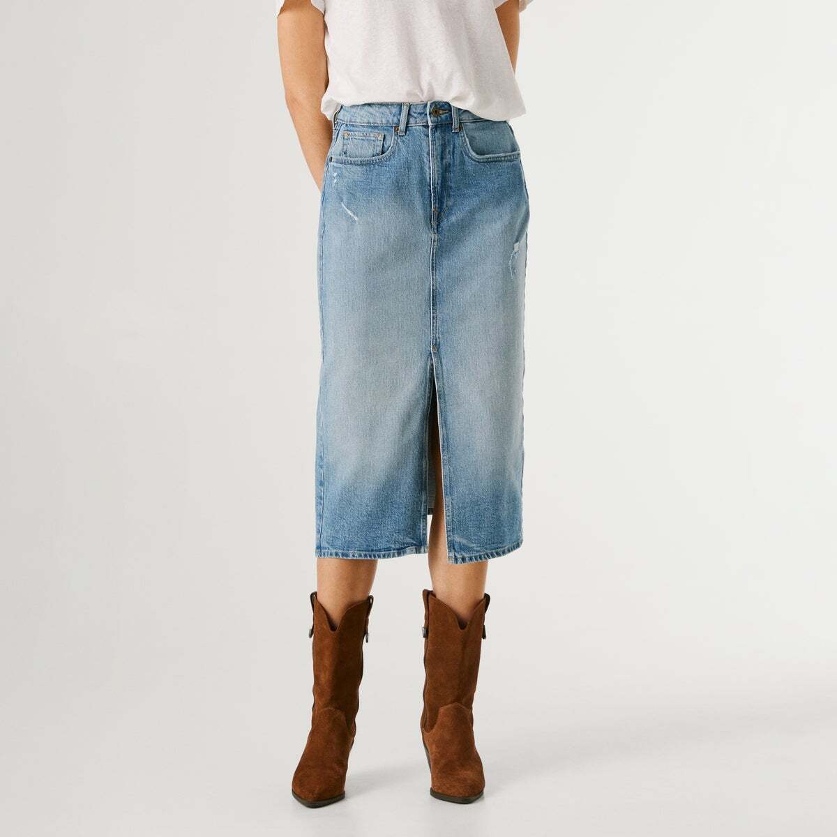 Jupe Midi Coupe Slim En Denim, PEPE JEANS