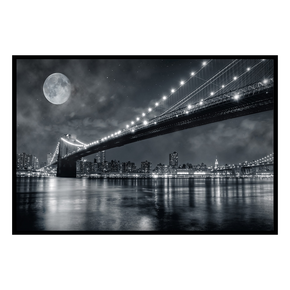 Affiche encadrée pont de New York nuit, HEXOA