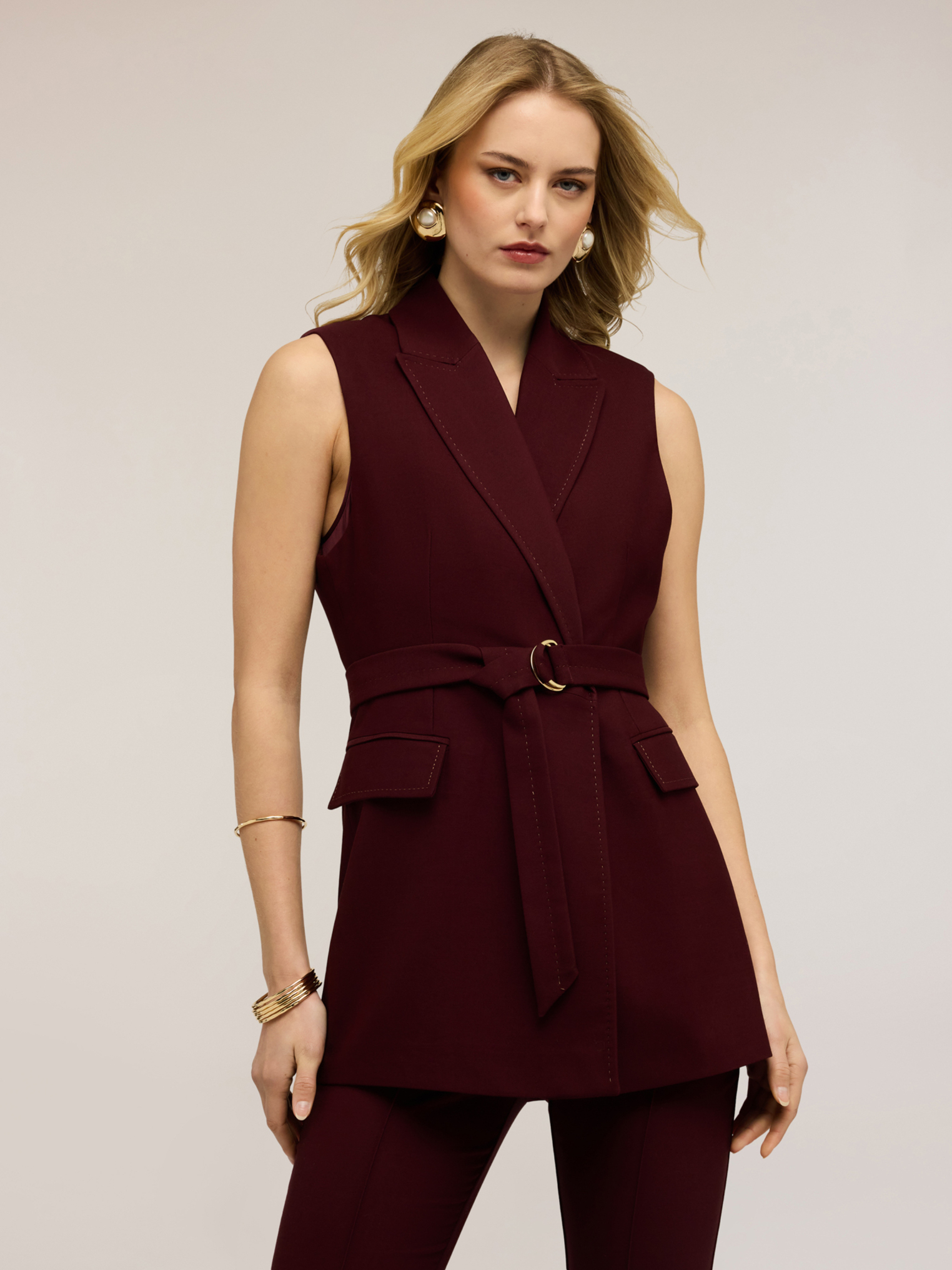 Gilet double boutonnage avec ceinture, MOTIVI