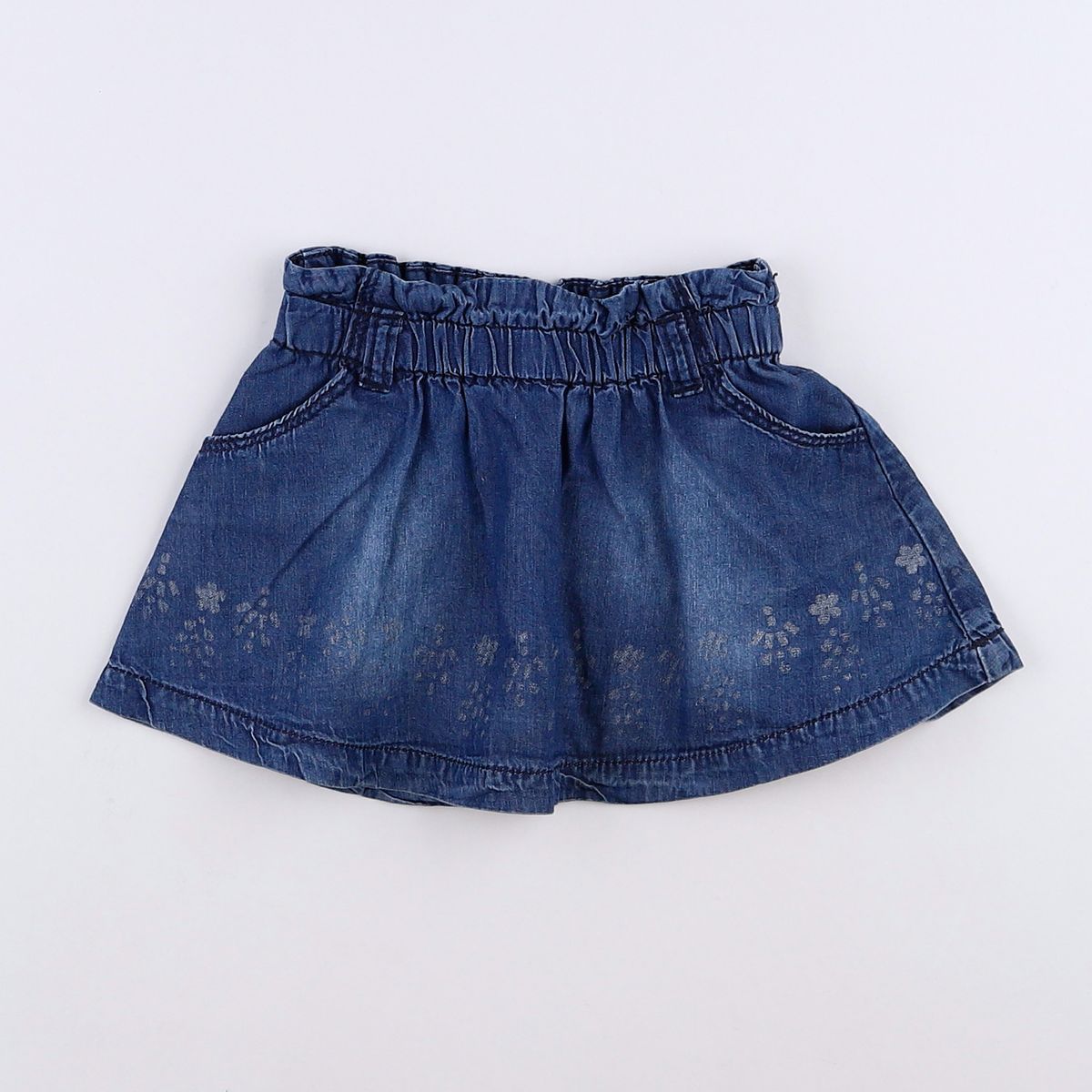 Jupe élastiquée pour fille en chambray bleu jean